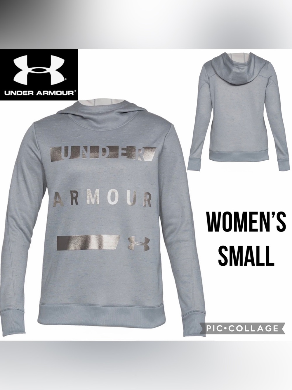 Under Armour Womens Hoodie Gray Silver Logo Cold Gear Loose Fleece Sweatshirt S